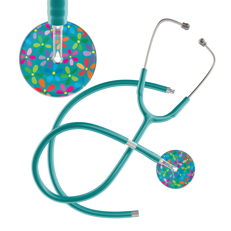 Ultrascope Single Stethoscope Teal Flower Power / Adult / Jade Extended Tubing Light Flower Power Stethoscope