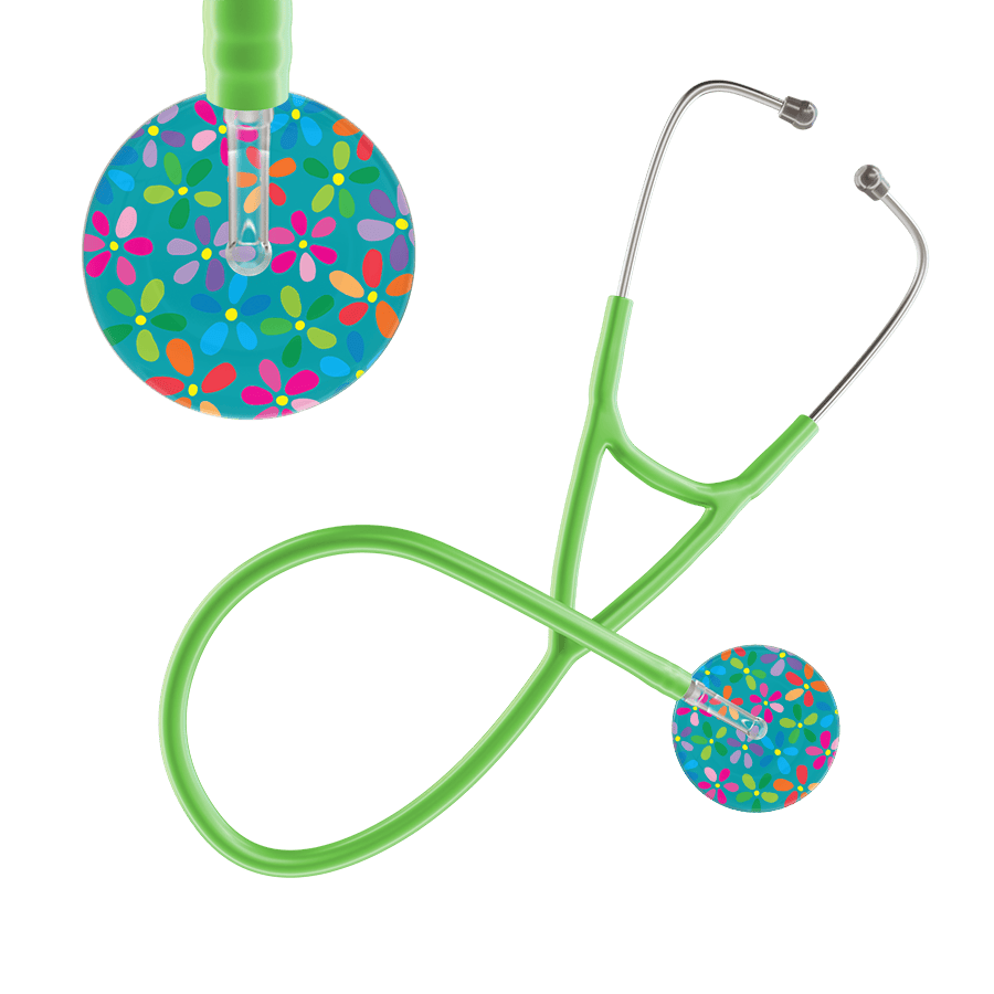 Ultrascope Single Stethoscope Teal Flower Power / Adult / Lime Green Flower Power Cardiology Stethoscope