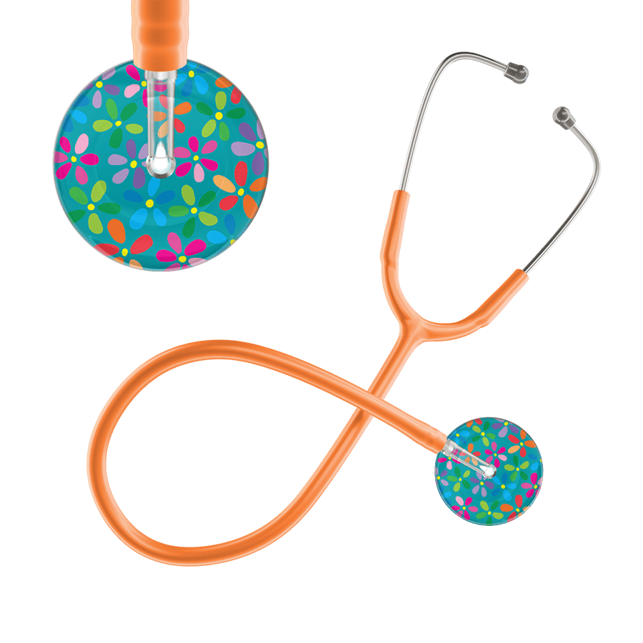 Ultrascope Single Stethoscope Teal Flower Power / Adult / Orange Light Flower Power Stethoscope