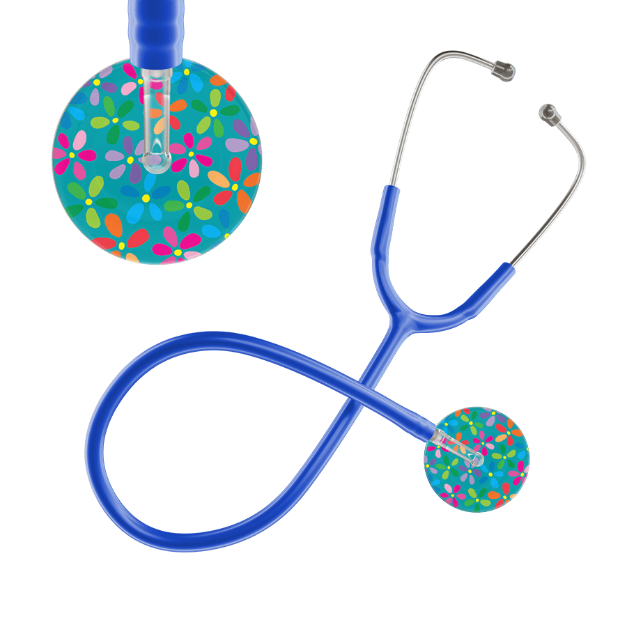 Ultrascope Single Stethoscope Teal Flower Power / Adult / Royal Blue Light Flower Power Stethoscope