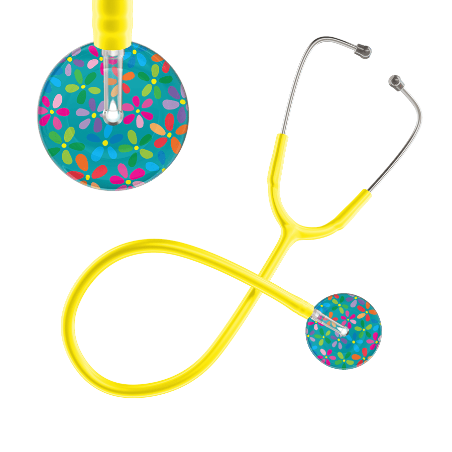 Ultrascope Single Stethoscope Teal Flower Power / Adult / Yellow Light Flower Power Stethoscope