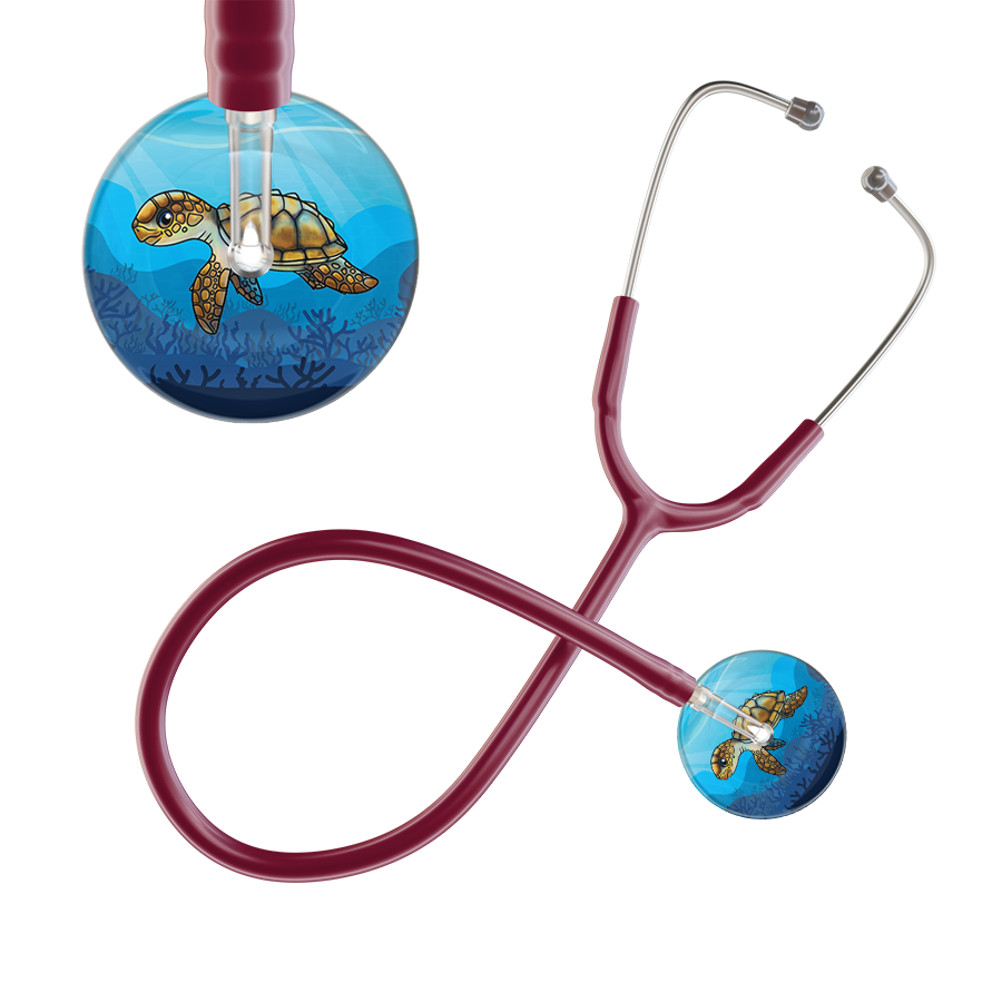 Ultrascope Single Stethoscope Sea Turtle / Adult / Burgundy Sea Turtle Stethoscope - Cute Underwater Design by Ultrascope