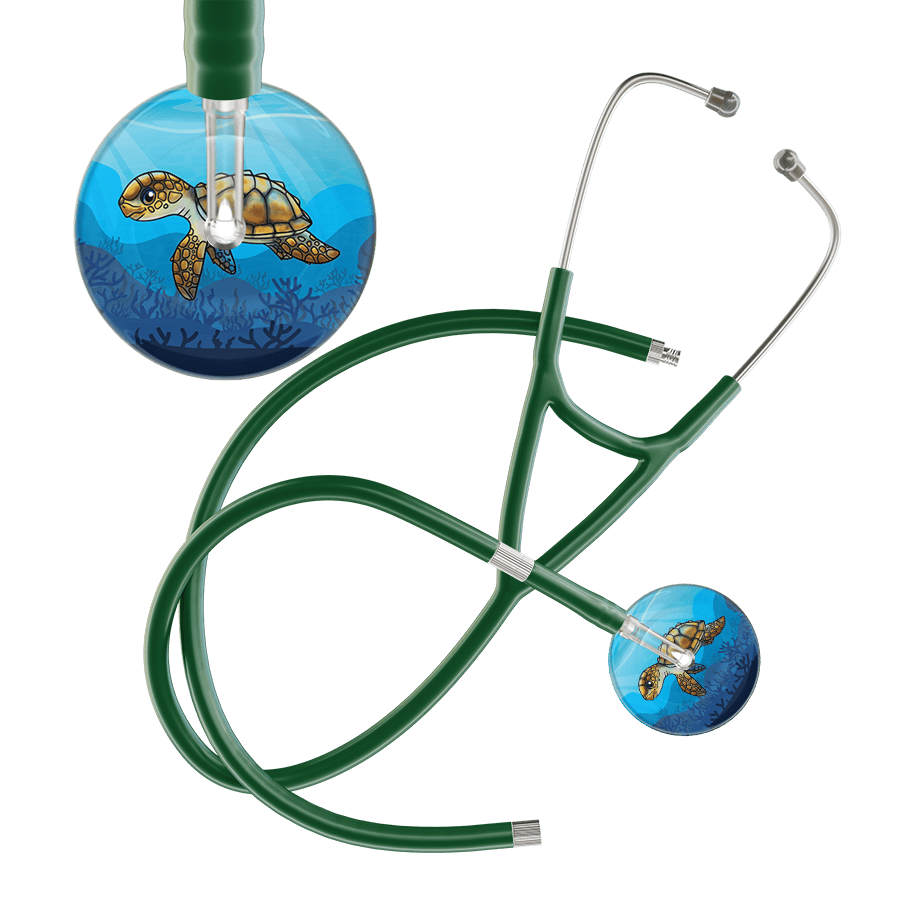 Ultrascope Single Stethoscope Sea Turtle / Adult / Dark Green Extended Tubing Sea Turtle - Underwater Ocean Cardiology Stethoscope