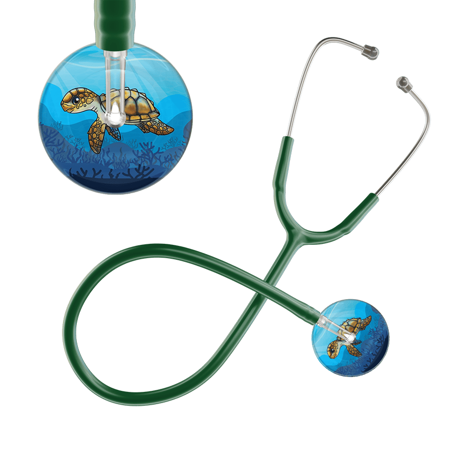 Ultrascope Single Stethoscope Sea Turtle / Adult / Dark Green Sea Turtle Stethoscope - Cute Underwater Design by Ultrascope