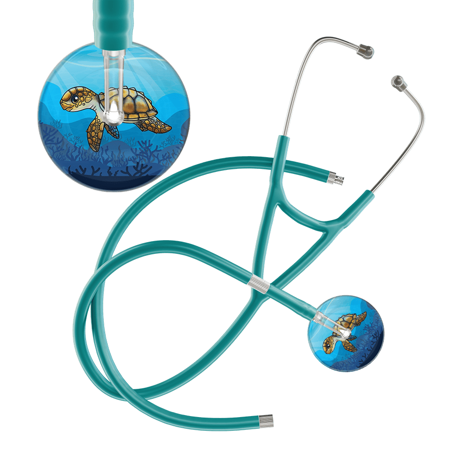 Ultrascope Single Stethoscope Sea Turtle / Adult / Jade Extended Tubing Sea Turtle - Underwater Ocean Cardiology Stethoscope