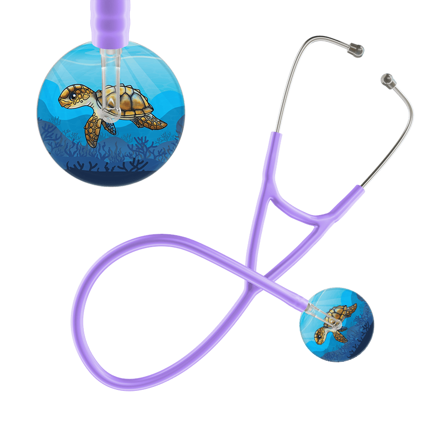 Ultrascope Single Stethoscope Sea Turtle / Adult / Lavender Sea Turtle - Underwater Ocean Cardiology Stethoscope
