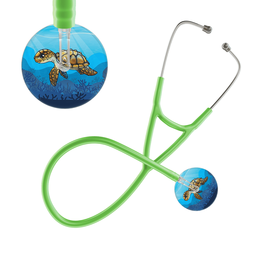 Ultrascope Single Stethoscope Sea Turtle / Adult / Lime Green Sea Turtle - Underwater Ocean Cardiology Stethoscope