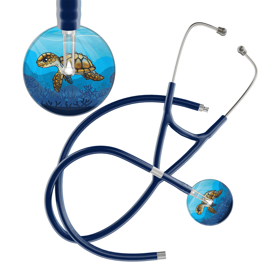 Ultrascope Single Stethoscope Sea Turtle / Adult / Navy Extended Tubing Sea Turtle - Underwater Ocean Cardiology Stethoscope