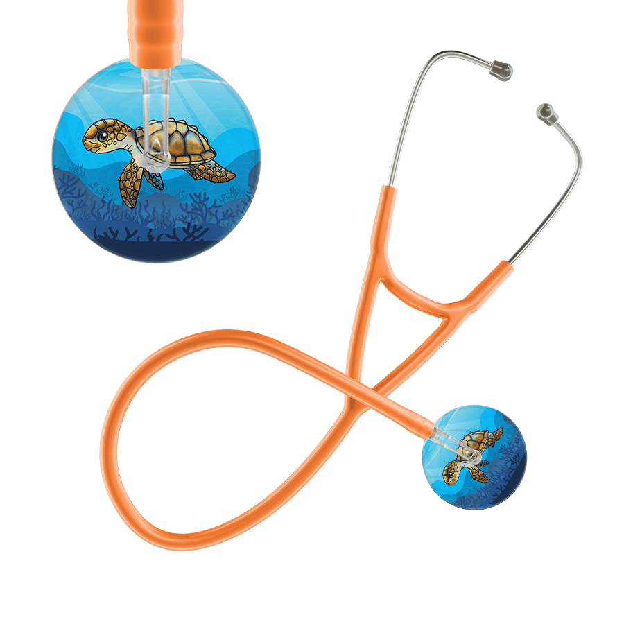 Ultrascope Single Stethoscope Sea Turtle / Adult / Orange Sea Turtle - Underwater Ocean Cardiology Stethoscope