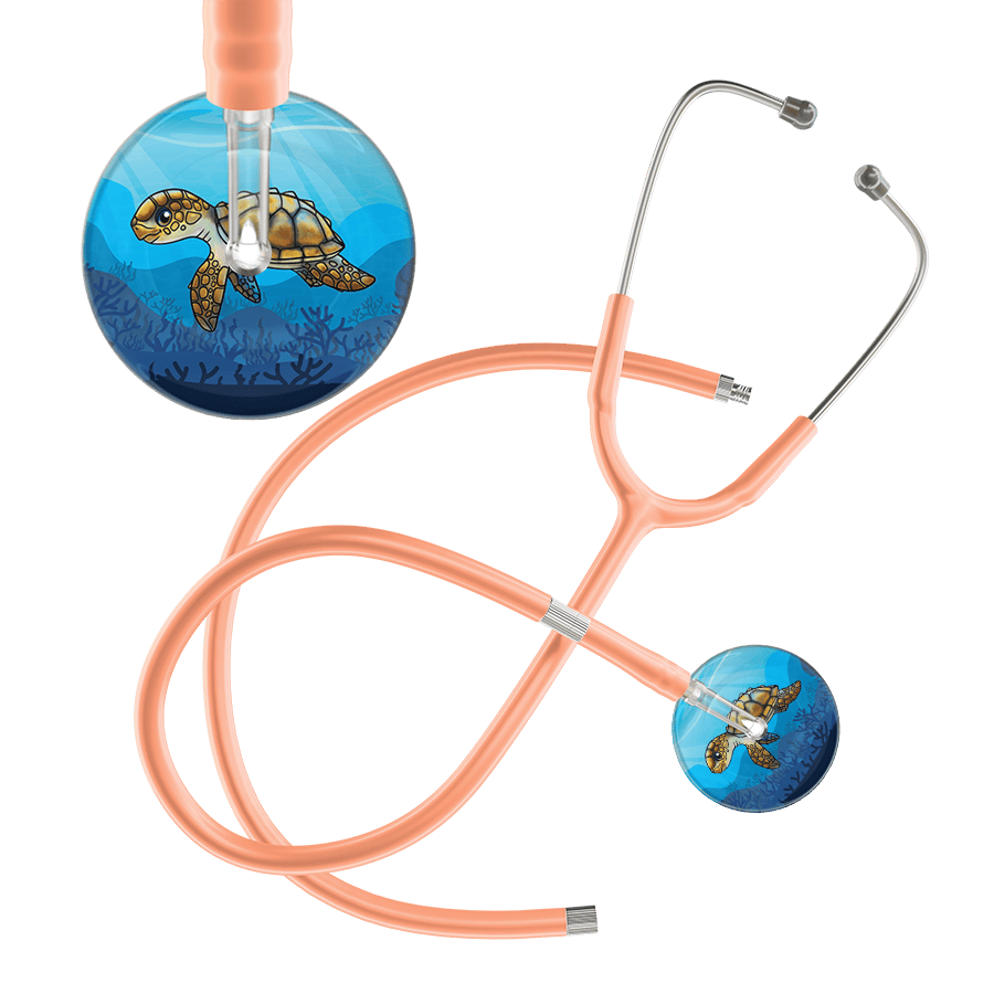 Ultrascope Single Stethoscope Sea Turtle / Adult / Peach Extended Tubing Sea Turtle Stethoscope - Cute Underwater Design by Ultrascope