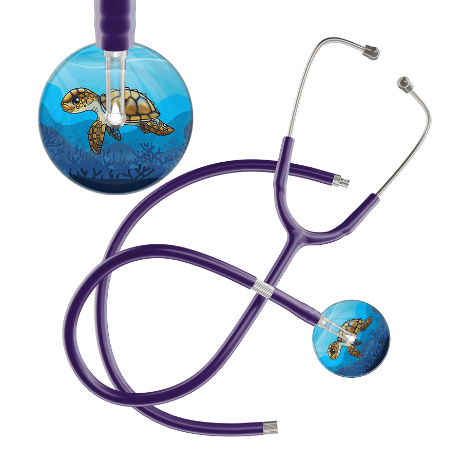 Ultrascope Single Stethoscope Sea Turtle / Adult / Purple Extended Tubing Sea Turtle Stethoscope - Cute Underwater Design by Ultrascope