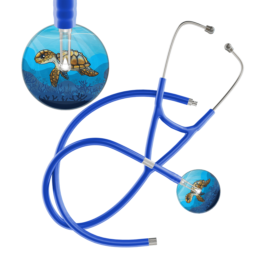 Ultrascope Single Stethoscope Sea Turtle / Adult / Royal Blue Extended Tubing Sea Turtle - Underwater Ocean Cardiology Stethoscope