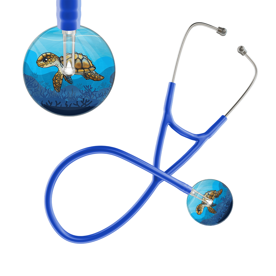 Ultrascope Single Stethoscope Sea Turtle / Adult / Royal Blue Sea Turtle - Underwater Ocean Cardiology Stethoscope