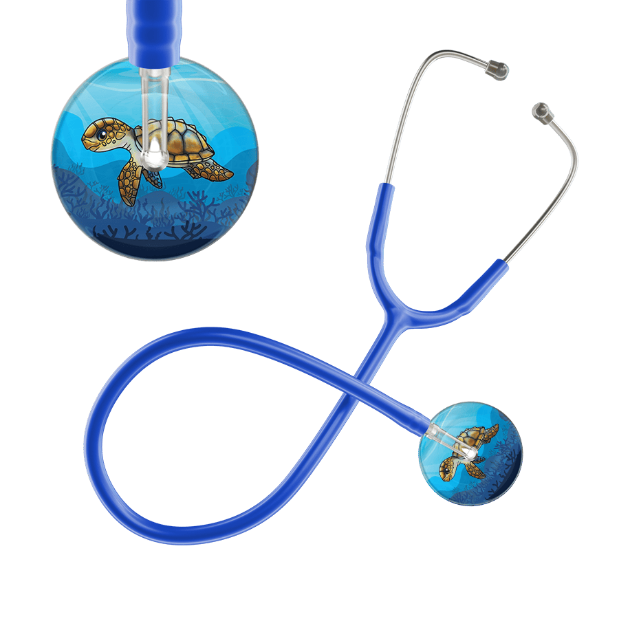 Ultrascope Single Stethoscope Sea Turtle / Adult / Royal Blue Sea Turtle Stethoscope - Cute Underwater Design by Ultrascope