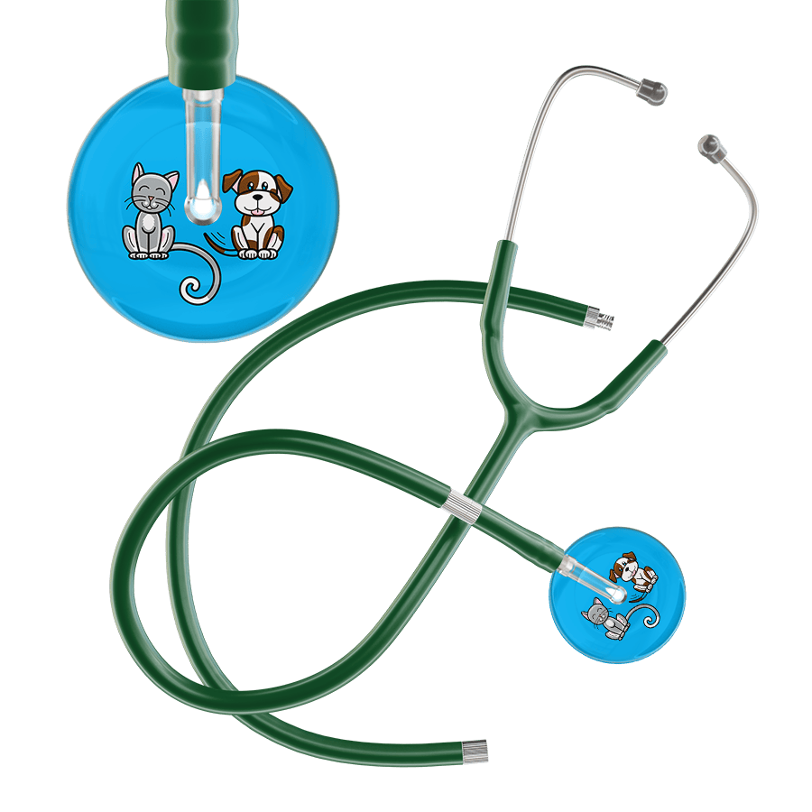 Ultrascope Single Stethoscope Cat & Dog Cyan (CY) / Adult / Dark Green Extended Tubing Dark Cat & Dog Stethoscope