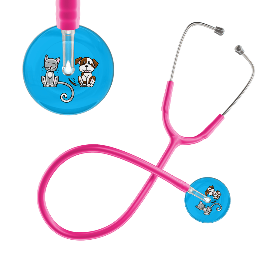 Ultrascope Single Stethoscope Cat & Dog Cyan (CY) / Pediatric / Hot Pink Dark Cat & Dog Stethoscope