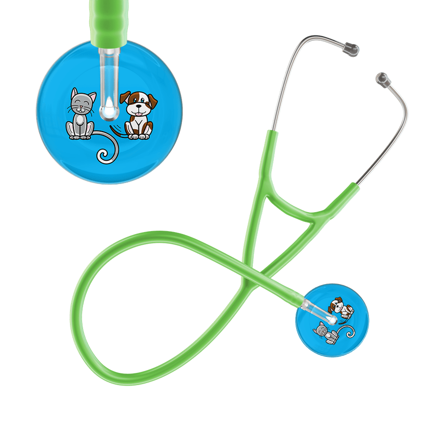 Ultrascope Single Stethoscope Cat & Dog Cyan (CY) / Adult / Lime Green Dark Cat & Dog Cardiology Stethoscope