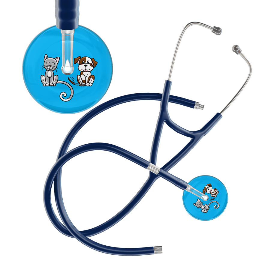 Ultrascope Single Stethoscope Cat & Dog Cyan (CY) / Adult / Navy Extended Tubing Dark Cat & Dog Cardiology Stethoscope