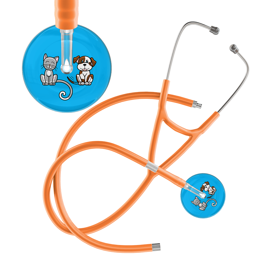 Ultrascope Single Stethoscope Cat & Dog Cyan (CY) / Pediatric / Orange Extended Tubing Dark Cat & Dog Cardiology Stethoscope