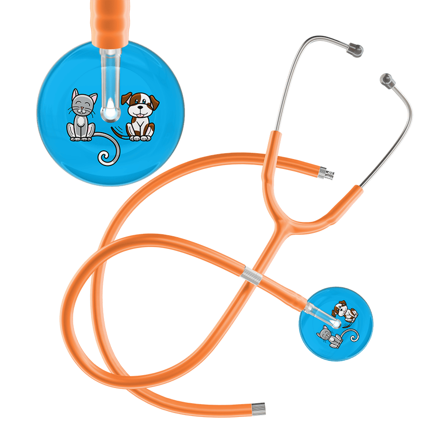 Ultrascope Single Stethoscope Cat & Dog Cyan (CY) / Adult / Orange Extended Tubing Dark Cat & Dog Stethoscope