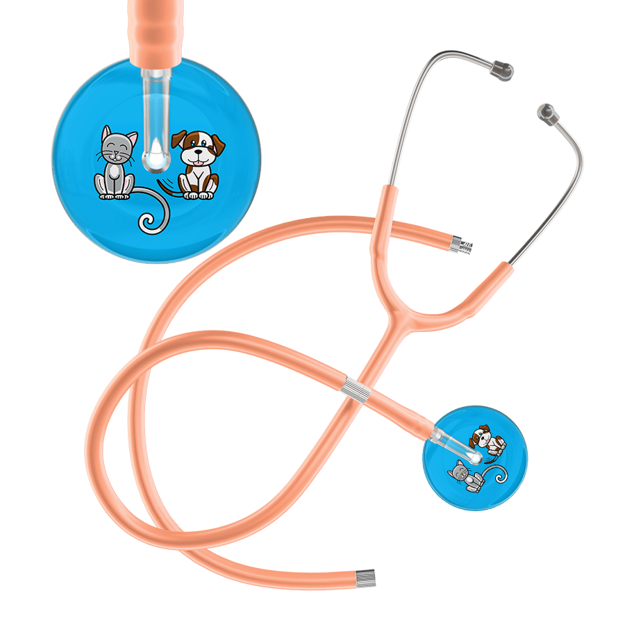 Ultrascope Single Stethoscope Cat & Dog Cyan (CY) / Pediatric / Peach Extended Tubing Dark Cat & Dog Stethoscope