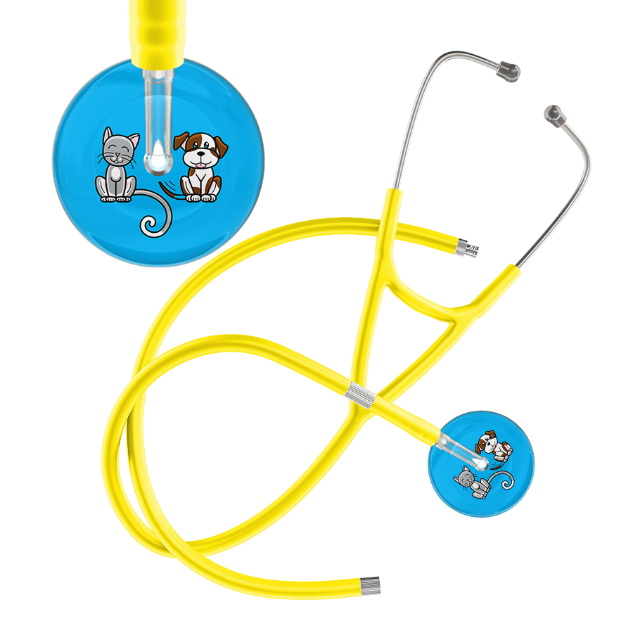 Ultrascope Single Stethoscope Cat & Dog Cyan (CY) / Pediatric / Yellow Extended Tubing Dark Cat & Dog Cardiology Stethoscope