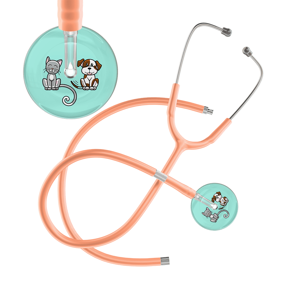 Ultrascope Single Stethoscope Cat & Dog Robin's Egg (EB) / Pediatric / Peach Extended Tubing Light Cat & Dog Stethoscope