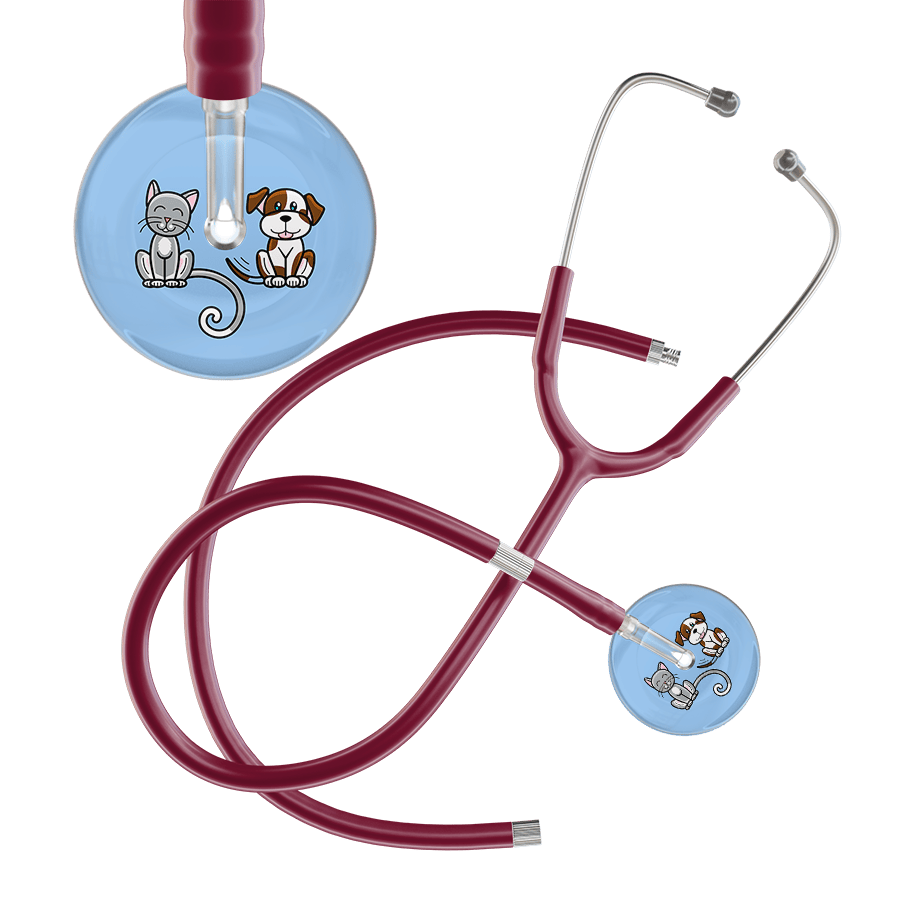 Ultrascope Single Stethoscope Cat & Dog Light Blue (LB) / Adult / Burgundy Extended Tubing Dark Cat & Dog Stethoscope