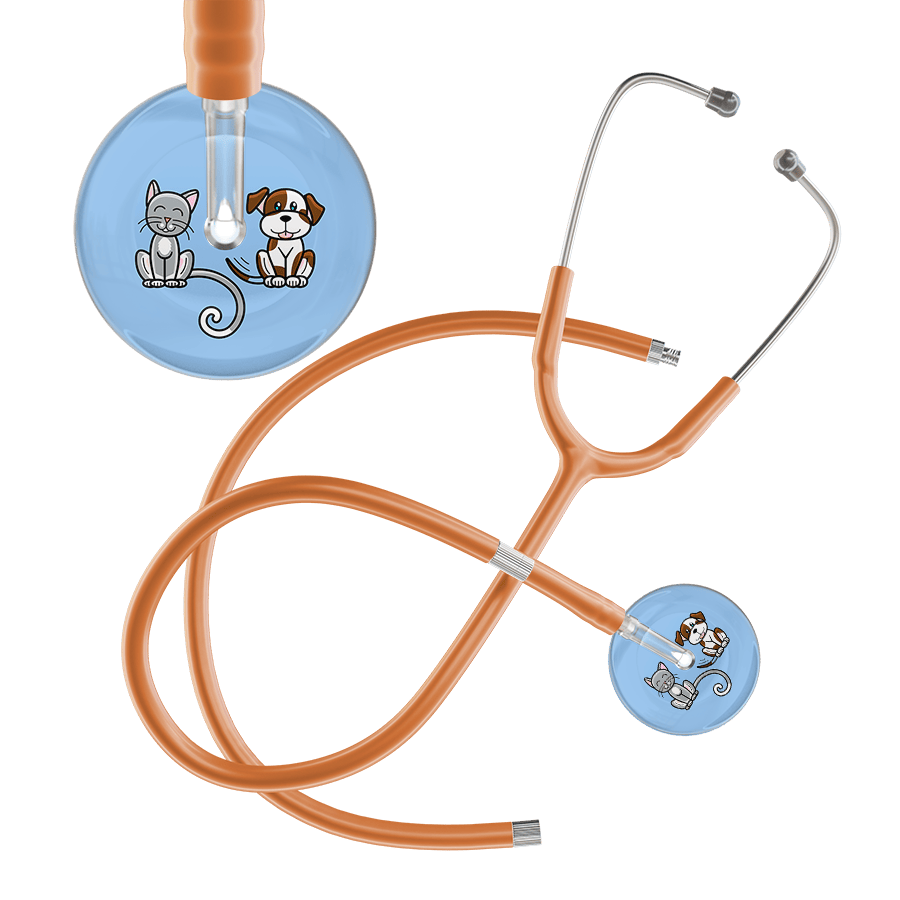 Ultrascope Single Stethoscope Cat & Dog Light Blue (LB) / Pediatric / Caramel Extended Tubing Dark Cat & Dog Stethoscope