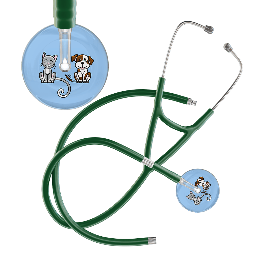 Ultrascope Single Stethoscope Cat & Dog Light Blue (LB) / Adult / Dark Green Extended Tubing Dark Cat & Dog Cardiology Stethoscope