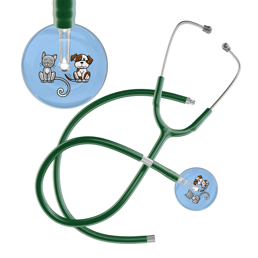 Ultrascope Single Stethoscope Cat & Dog Light Blue (LB) / Pediatric / Dark Green Extended Tubing Dark Cat & Dog Stethoscope