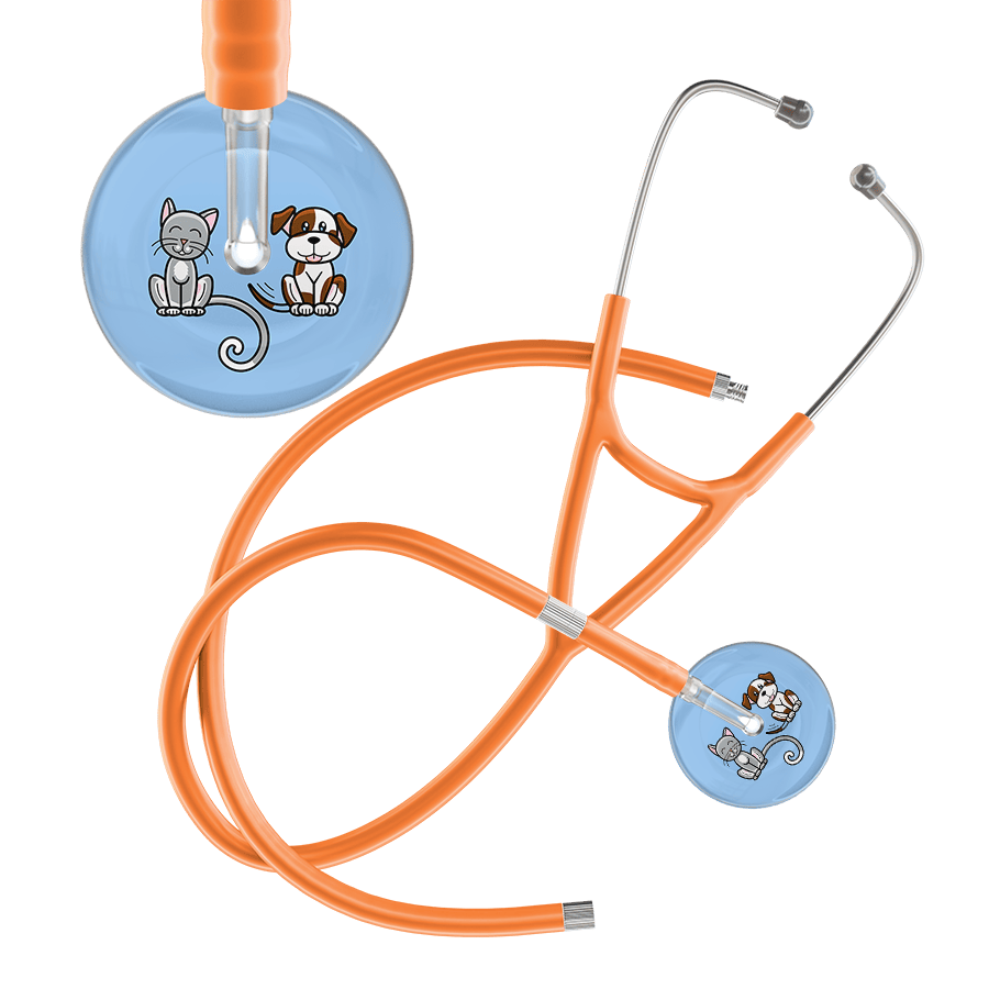 Ultrascope Single Stethoscope Cat & Dog Light Blue (LB) / Adult / Orange Extended Tubing Dark Cat & Dog Cardiology Stethoscope