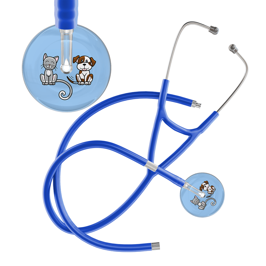 Ultrascope Single Stethoscope Cat & Dog Light Blue (LB) / Pediatric / Royal Blue Extended Tubing Dark Cat & Dog Cardiology Stethoscope