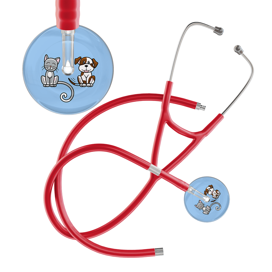 Ultrascope Single Stethoscope Cat & Dog Light Blue (LB) / Pediatric / Red Extended Tubing Dark Cat & Dog Cardiology Stethoscope