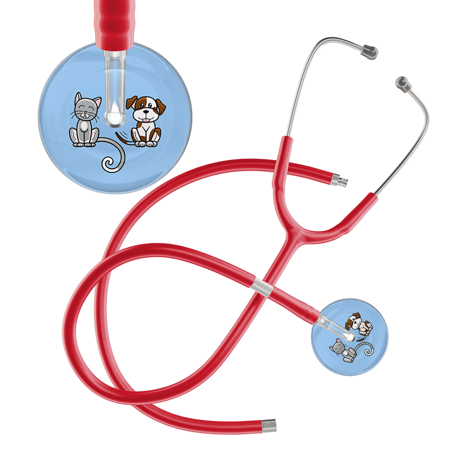 Ultrascope Single Stethoscope Cat & Dog Light Blue (LB) / Adult / Red Extended Tubing Dark Cat & Dog Stethoscope