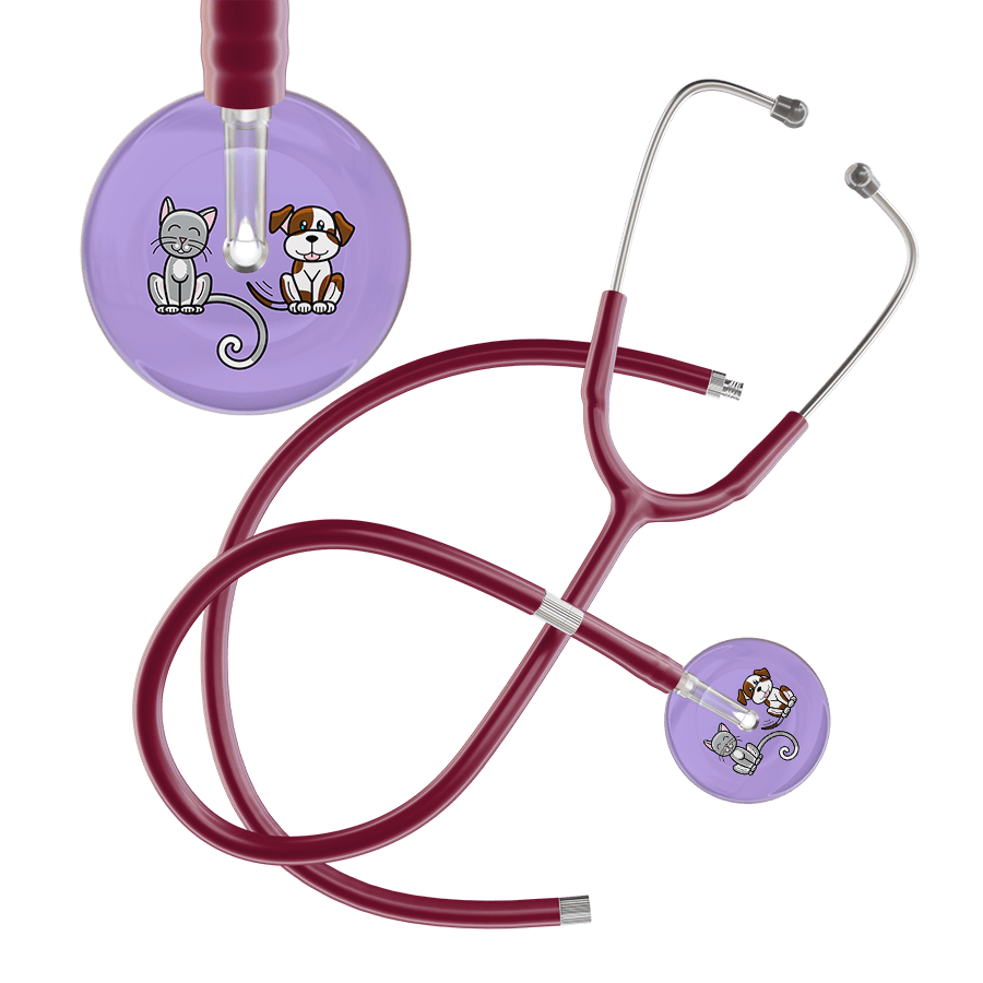 Ultrascope Single Stethoscope Cat & Dog Lilac (LL) / Pediatric / Burgundy Extended Tubing Dark Cat & Dog Stethoscope