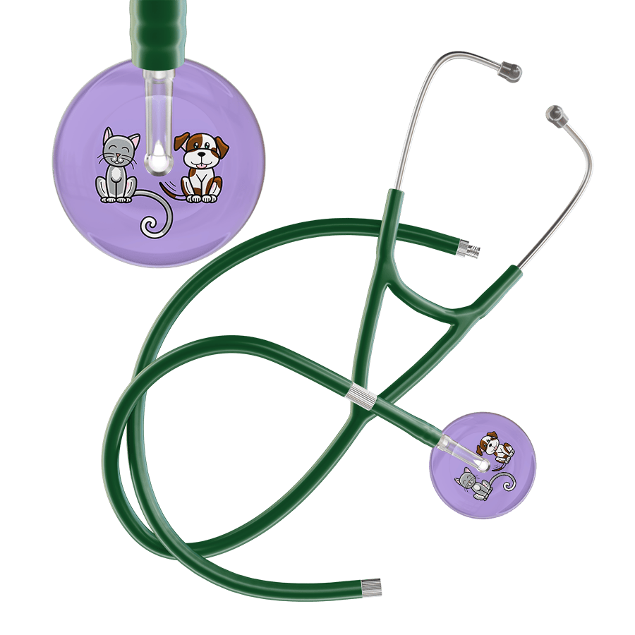 Ultrascope Single Stethoscope Cat & Dog Lilac (LL) / Pediatric / Dark Green Extended Tubing Dark Cat & Dog Cardiology Stethoscope