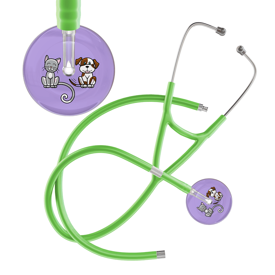 Ultrascope Single Stethoscope Cat & Dog Lilac (LL) / Pediatric / Lime Green Extended Tubing Dark Cat & Dog Cardiology Stethoscope