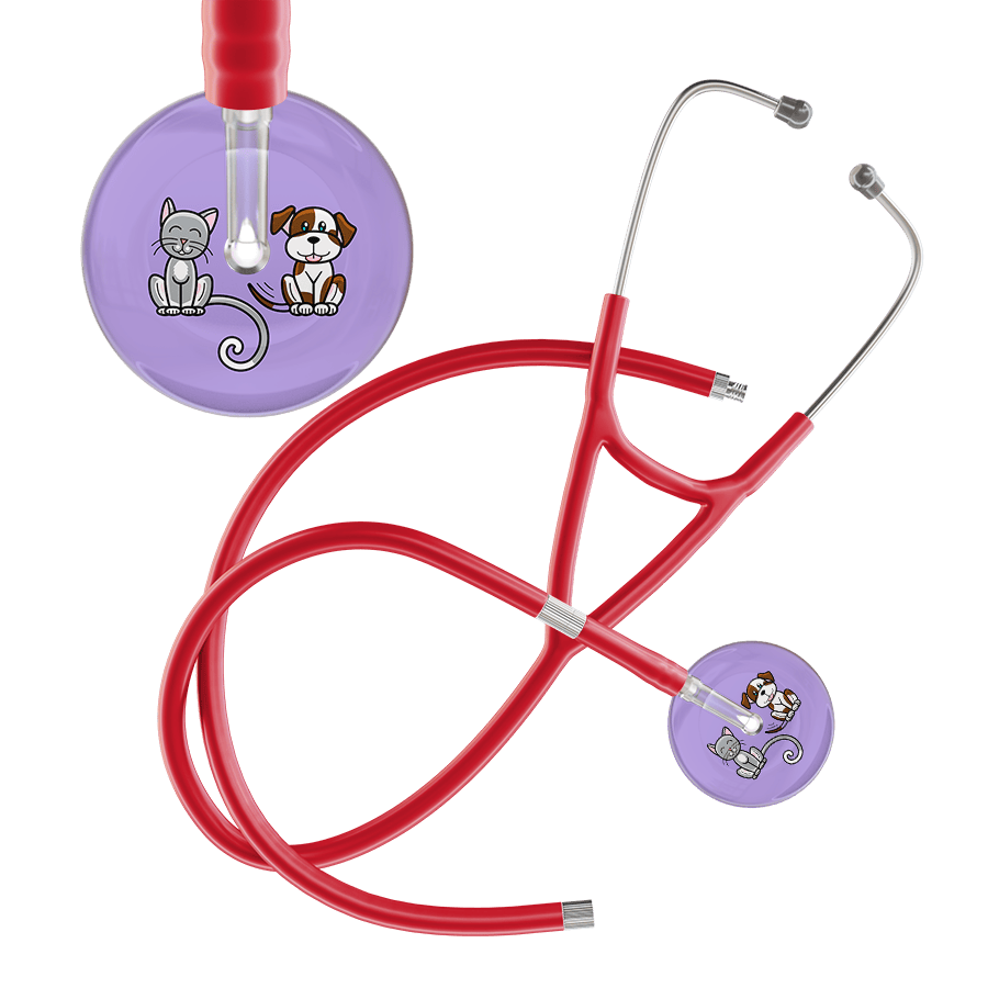 Ultrascope Single Stethoscope Cat & Dog Lilac (LL) / Pediatric / Red Extended Tubing Dark Cat & Dog Cardiology Stethoscope