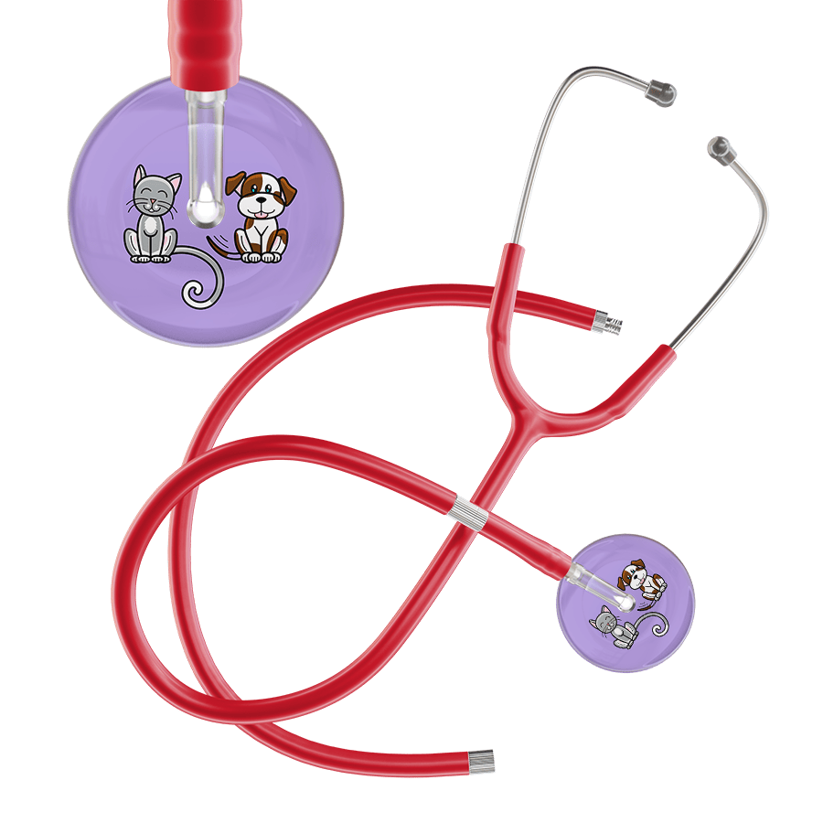 Ultrascope Single Stethoscope Cat & Dog Lilac (LL) / Adult / Red Extended Tubing Dark Cat & Dog Stethoscope
