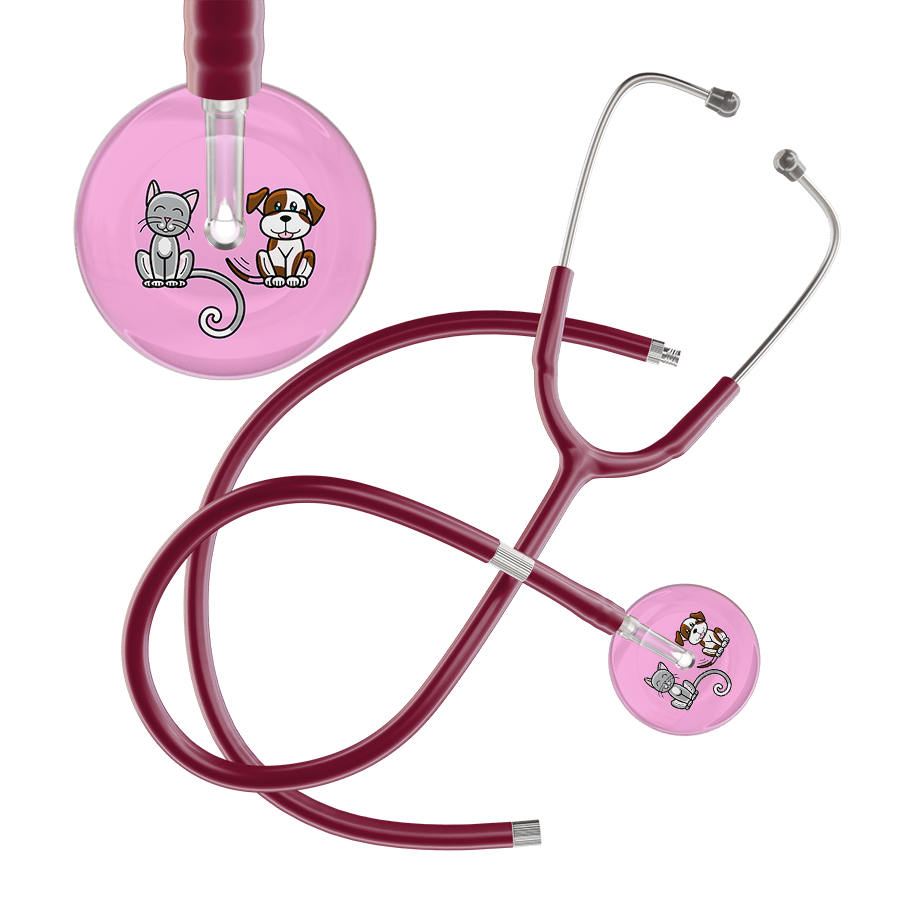 Ultrascope Single Stethoscope Cat & Dog Light Pink (LP) / Pediatric / Burgundy Extended Tubing Light Cat & Dog Stethoscope