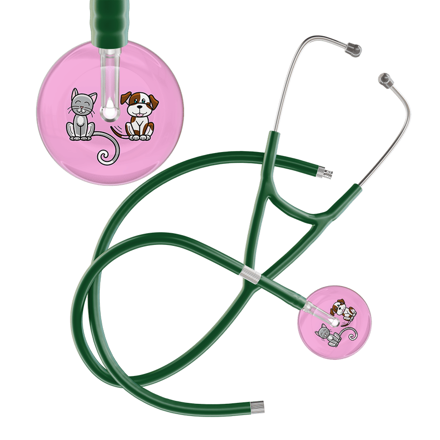 Ultrascope Single Stethoscope Cat & Dog Light Pink (LP) / Adult / Dark Green Extended Tubing Light Cat & Dog Cardiology Stethoscope