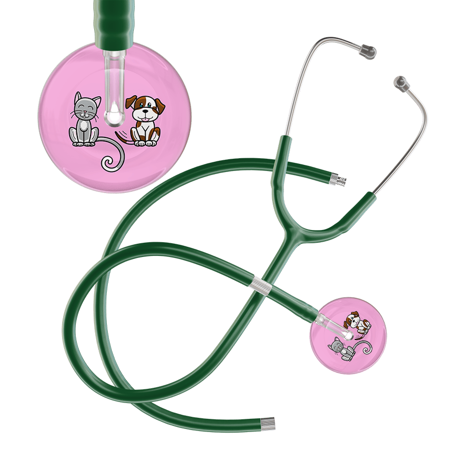 Ultrascope Single Stethoscope Cat & Dog Light Pink (LP) / Pediatric / Dark Green Extended Tubing Light Cat & Dog Stethoscope