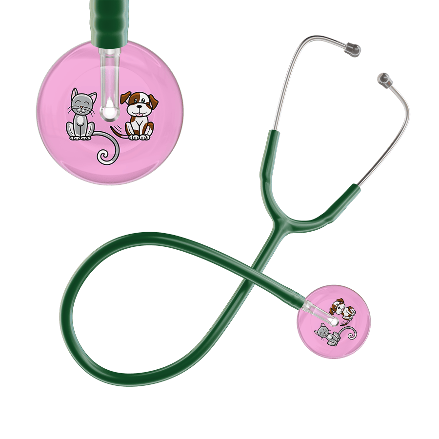 Ultrascope Single Stethoscope Cat & Dog Light Pink (LP) / Pediatric / Dark Green Light Cat & Dog Stethoscope