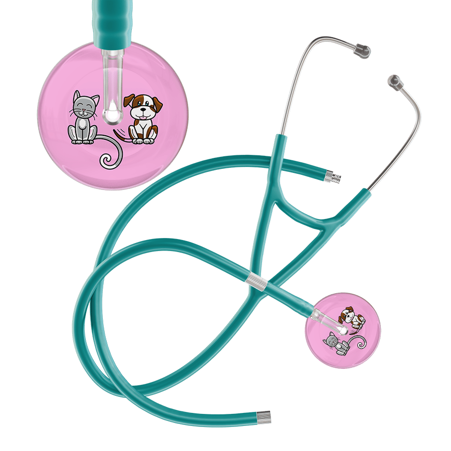 Ultrascope Single Stethoscope Cat & Dog Light Pink (LP) / Pediatric / Jade Extended Tubing Light Cat & Dog Cardiology Stethoscope