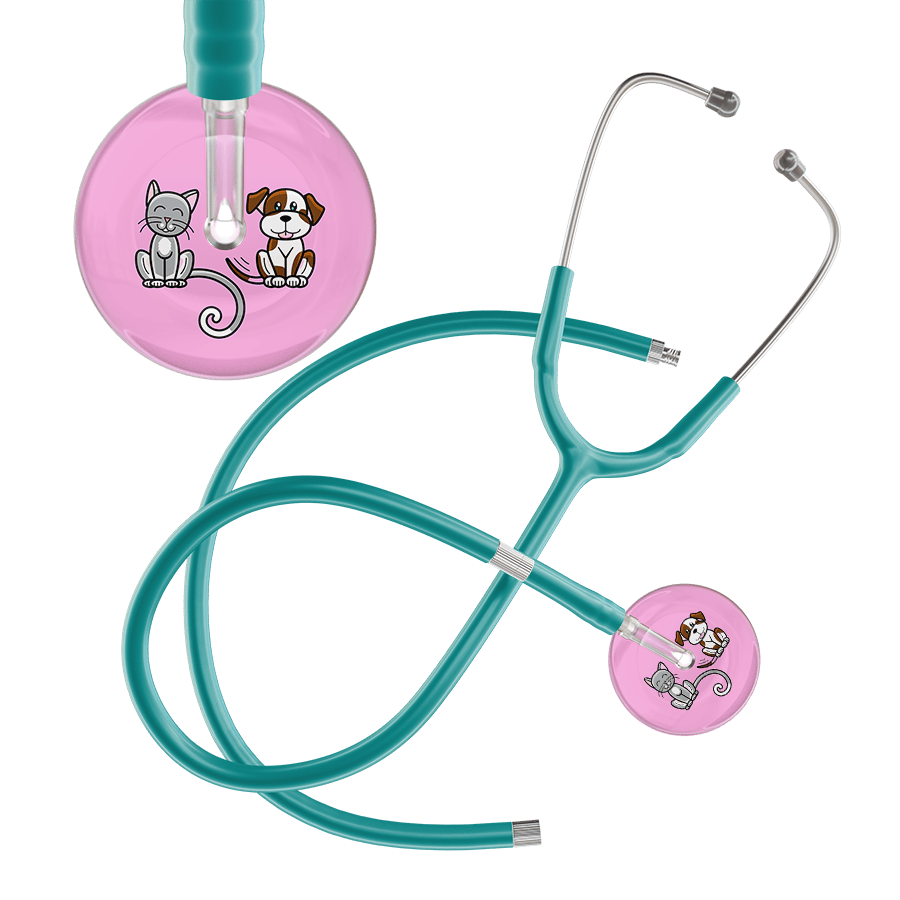 Ultrascope Single Stethoscope Cat & Dog Light Pink (LP) / Pediatric / Jade Extended Tubing Light Cat & Dog Stethoscope