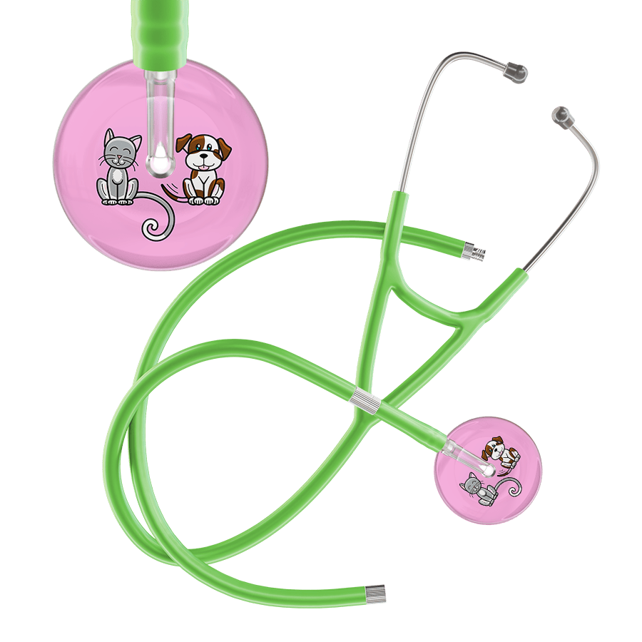 Ultrascope Single Stethoscope Cat & Dog Light Pink (LP) / Adult / Lime Green Extended Tubing Light Cat & Dog Cardiology Stethoscope