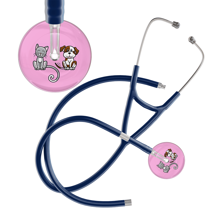 Ultrascope Single Stethoscope Cat & Dog Light Pink (LP) / Pediatric / Navy Extended Tubing Light Cat & Dog Cardiology Stethoscope