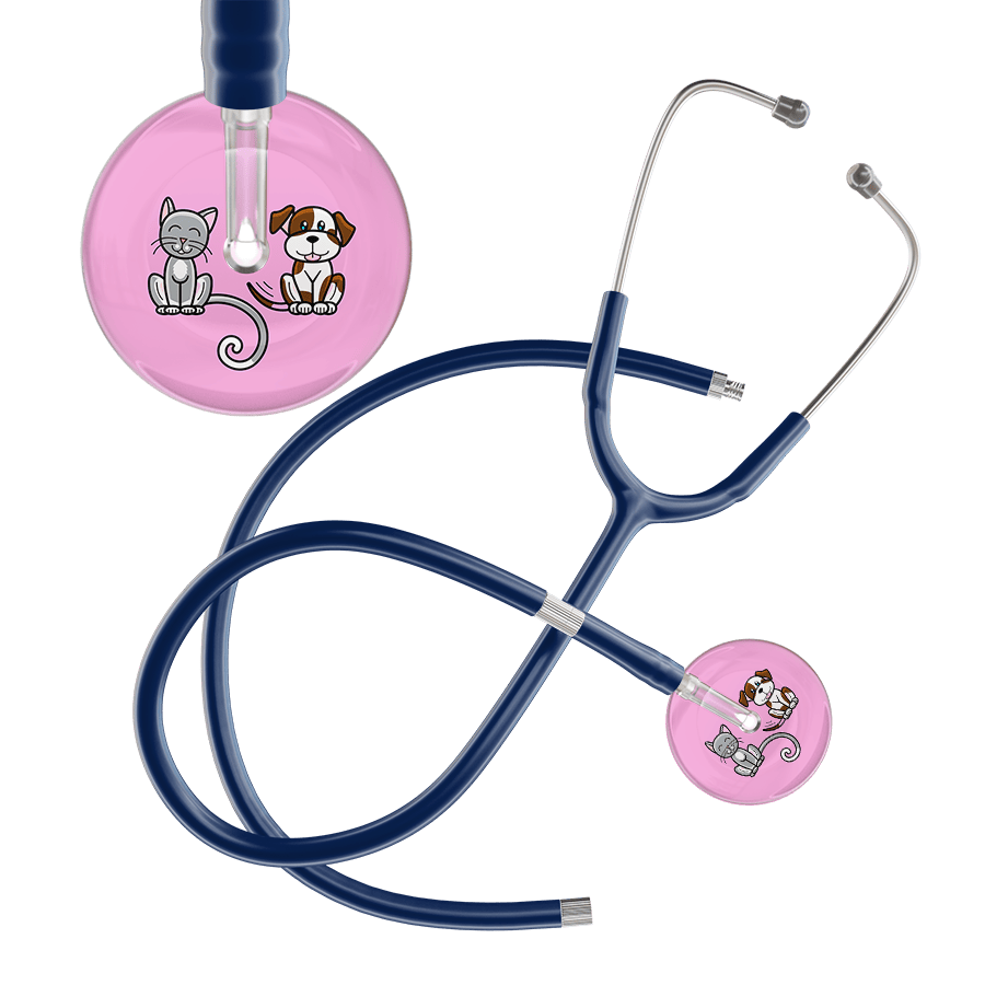 Ultrascope Single Stethoscope Cat & Dog Light Pink (LP) / Pediatric / Navy Extended Tubing Light Cat & Dog Stethoscope