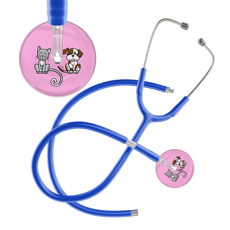 Ultrascope Single Stethoscope Cat & Dog Light Pink (LP) / Pediatric / Royal Blue Extended Tubing Light Cat & Dog Stethoscope